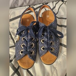 BERNIE MEV “Marcelo” Lace Up Platform Wedge Sandals Blue SZ 38(7.5-8)